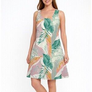 Vintage Pretty Woman Dress Womens S Tropical Palm Leaf Made USA Sleeveless